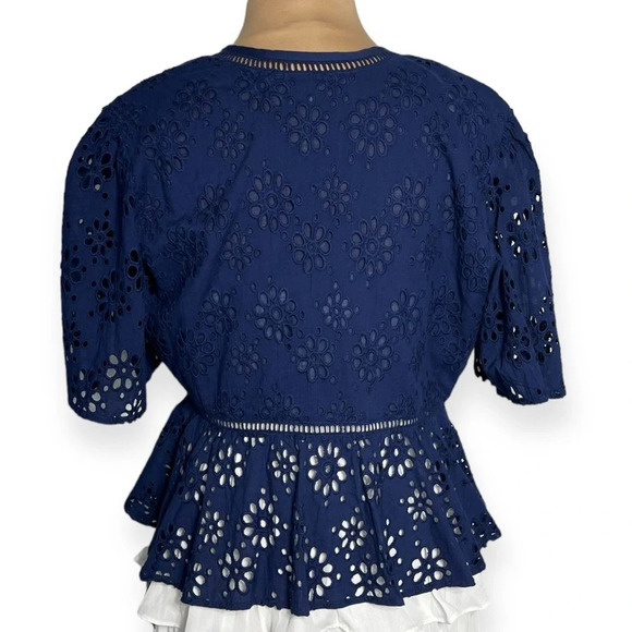 Lovers + Friends navy blue eyelet lace 
Thea Top in Deep Navy tie front top - Picture 7 of 9